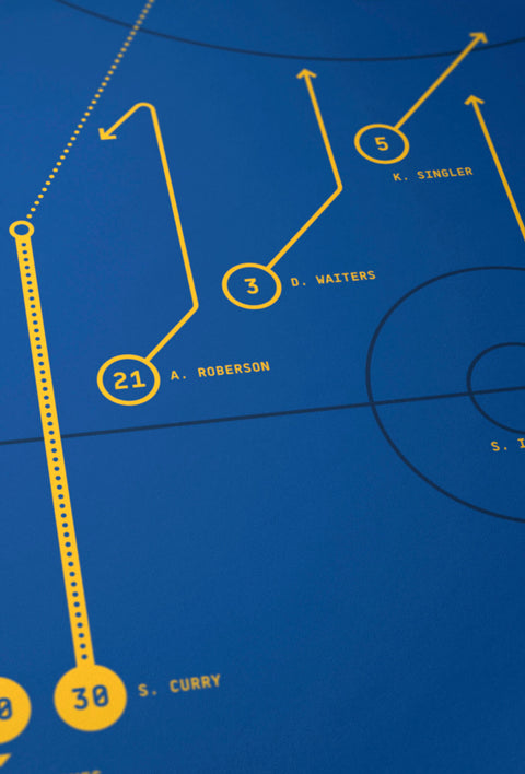 Close-up of archival giclée lines and ink texture on “The 37-Foot Game-Winner” basketball diagram print.
