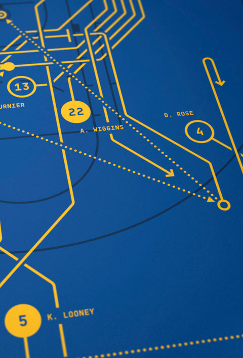 Close-up of archival giclée lines and vibrant ink on “The All-Time 3-Point Record” basketball diagram print.